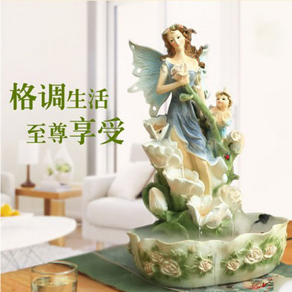 5Cgo 39457226876 噴泉流水擺件創意歐式家居裝飾品電視櫃桌面擺設客廳水景工藝品 流水噴泉 仙女加濕器甜品店客廳書房擺設 CHX99200