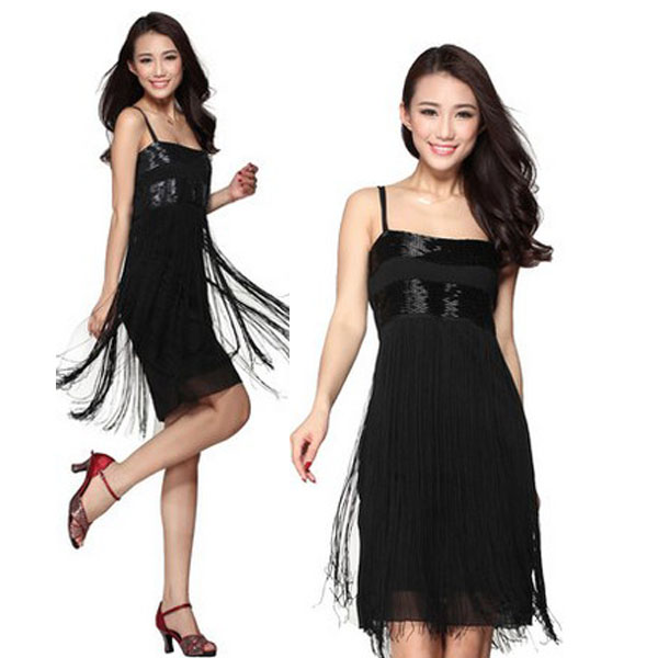 5Cgo 21882327657 穿珠吊帶流蘇拉丁舞裙 吊帶背心拉丁舞表演服練功裙 WXP71100