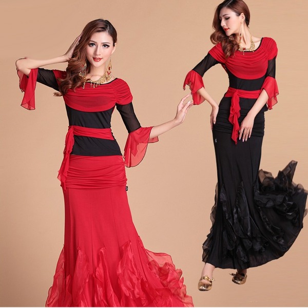 5Cgo 40383485032 魅莎肚皮舞服裝練習套裝 魚尾大擺裙裝秋冬 舞衣舞裙長袖長裙 AGL86100
