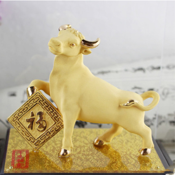 5Cgo 36277034875 24K絨沙金生肖牛擺件工藝品擺設 開業禮品 招財牛擺件 生日禮物 祝壽禮品 招財禮品  WXP87100