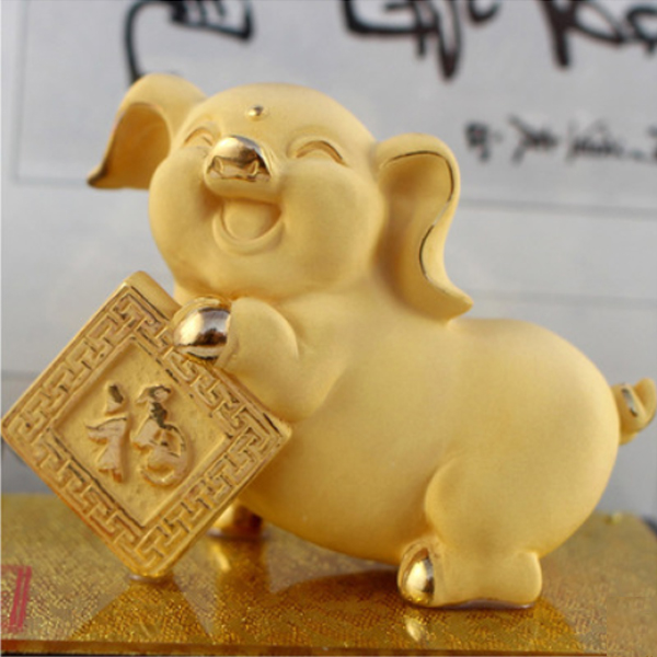 5Cgo 36280127493 千足鍍金絨沙金十二生肖豬擺件 金豬送福擺件 開業招財禮品  生日禮物 祝壽禮品 招財禮品 WXP87100