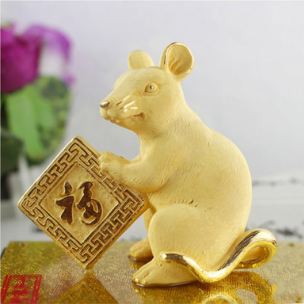 5Cgo 36277150174 千足鍍金絨沙金十二生肖吉祥鼠擺件 家居裝飾屬鼠本命年禮品 生日禮物 祝壽禮品 招財禮品  WXP87100