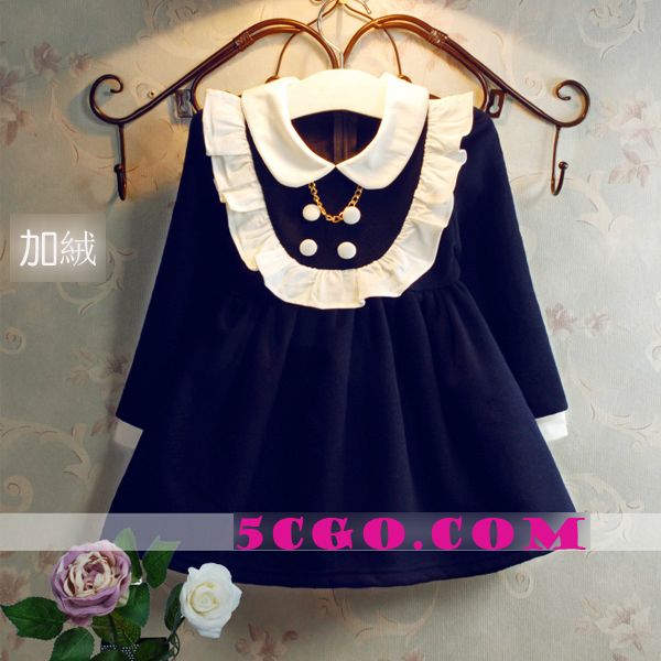 5Cgo 40954075885 女童連衣裙長袖加絨韓版公主裙禮服  寶寶秋冬保暖兒童連衣裙裙裝  GSX87000