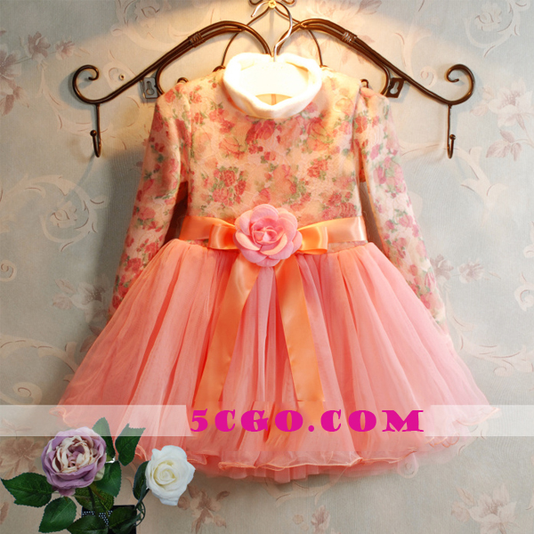 5Cgo 41808710666 女童連衣裙韓版加絨長袖公主裙禮服 寶寶秋冬裝兒童連衣裙裙裝