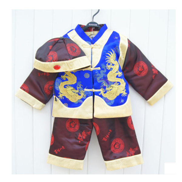 5Cgo 41077110008  兒童刺繡雙龍中國風唐裝棉襖三件套 寶寶男童新年禮服棉衣套裝GSX50100