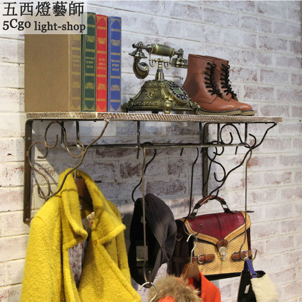 5Cgo 40386956462 服裝店衣架展示架鐵藝實木服裝貨架裝修效果圖上牆壁掛正掛    LKM78400