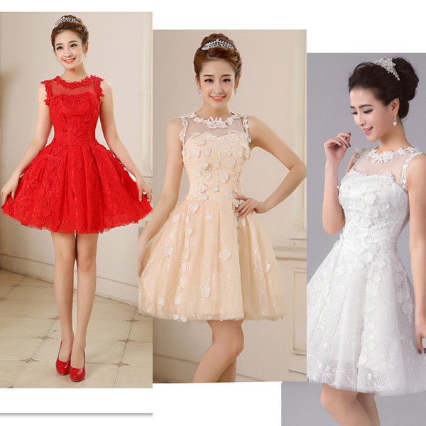 5Cgo  39107957951 新娘結婚禮服敬酒晚禮服一字肩蕾絲公主修身小禮服宴會晚會 伴娘禮服伴娘服  GSX91100
