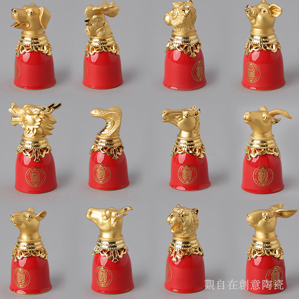 5Cgo 40009449591 龍醉 滿堂紅十二生肖酒杯24k鍍金酒杯婚慶禮品珍藏品傳統高檔禮品 WXP03900