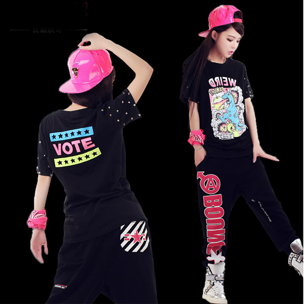 5Cgo  39647090068 嘻哈風舞衣 爵士舞服裝嘻哈外套嘻哈褲嘻哈HIPHOP街舞恐龍鉚釘套裝 嘻哈街舞服  GSX02100