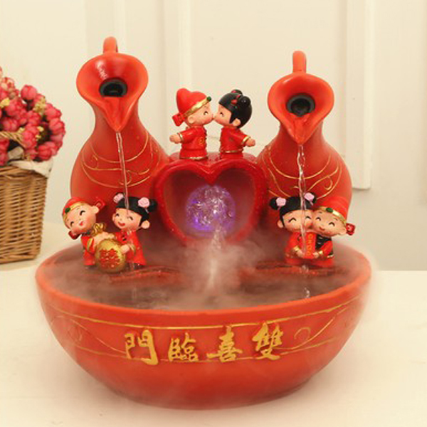 5Cgo 42367565543 新婚禮物假山流水噴泉風水輪擺件送朋友閨蜜結婚禮物實用創意高檔室內加濕器雙瓶喜慶公仔 CHX80200