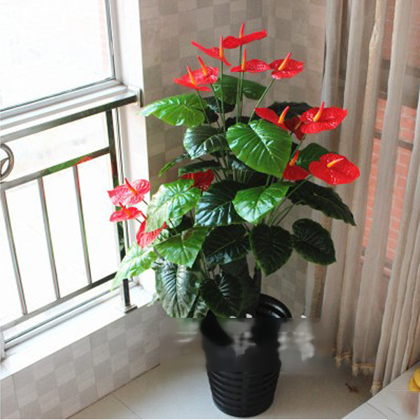 5Cgo 35784522354 多頭紅掌仿真植物樹仿真樹客廳落地盆栽綠植裝飾假樹假花酒店走廊大堂玄關店面會所裝飾品1.5m CHX23100
