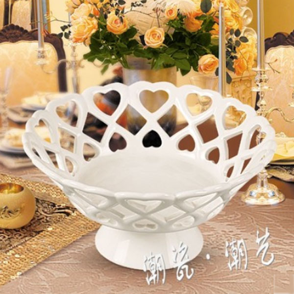 5Cgo 16686790187  歐式陶瓷水果盤工藝擺件零食盤宜家時尚創意高腳果籃幹果盆高檔點心盤家居飾品 WXP01100