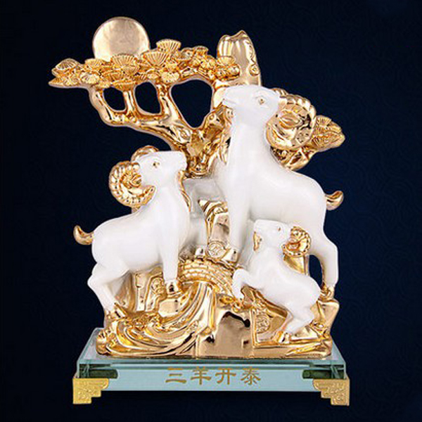 5Cgo 41807767202 三陽開泰家居裝飾風水工藝品生肖羊三羊開泰吉祥物客廳臥室書房辦公室擺件招財納財鎮宅祥瑞 小號 CHX88000