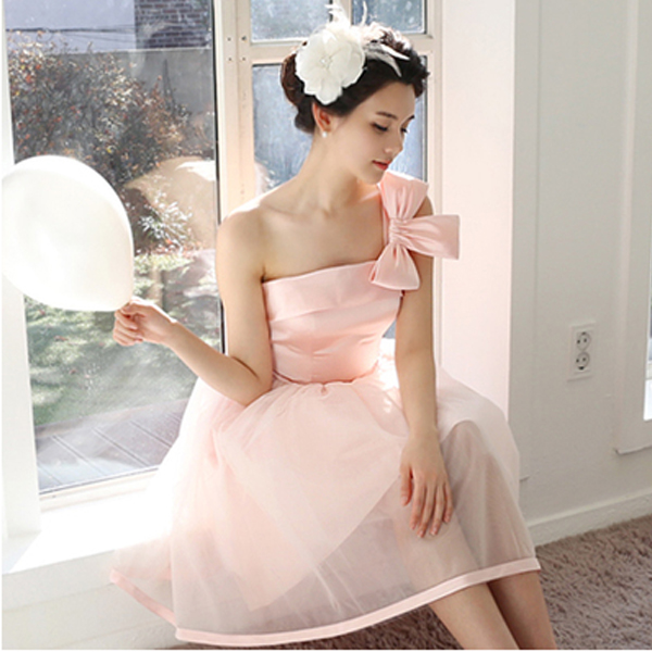 5Cgo  39418904142 新娘結婚禮服婚禮敬酒服长短款斜肩韓版修身公主洋裝晚禮服 伴娘禮服伴娘服  GSX90100
