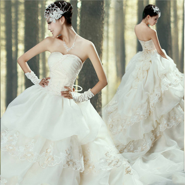 5Cgo 8041624673 新娘結婚禮服敬酒服韓版新娘綁帶婚紗大碼公主抹胸拖尾  伴娘禮服伴娘服  GSX81300