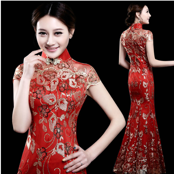 5Cgo 38364401231 新娘結婚禮服敬酒禮服中式晚禮服 複古包肩長款旗袍新娘裝伴娘禮服伴娘服  GSX87300