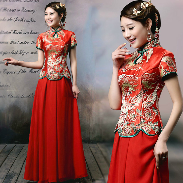5Cgo  38346675200 新娘結婚禮服敬酒禮服長款分體旗袍秀禾服新娘龍鳳褂織錦緞伴娘禮服伴娘服 GSX81300