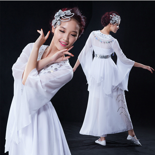 5Cgo  40317722819 古典舞蹈白色舞蹈服民族舞台演出服舞扇子舞傘舞水墨 古典舞現代舞  GSX82200