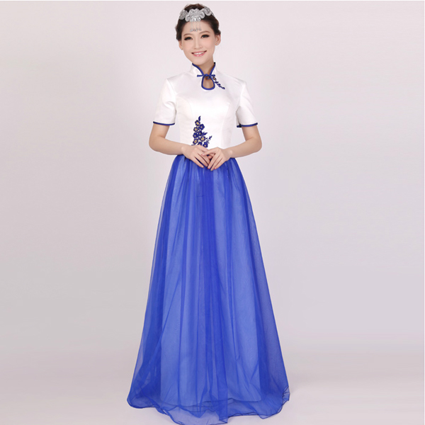 5Cgo  15885666970 中國風青花舞台演出服裝大合唱服二胡琵琶鋼琴民樂演奏服  古典舞現代舞  GSX83100