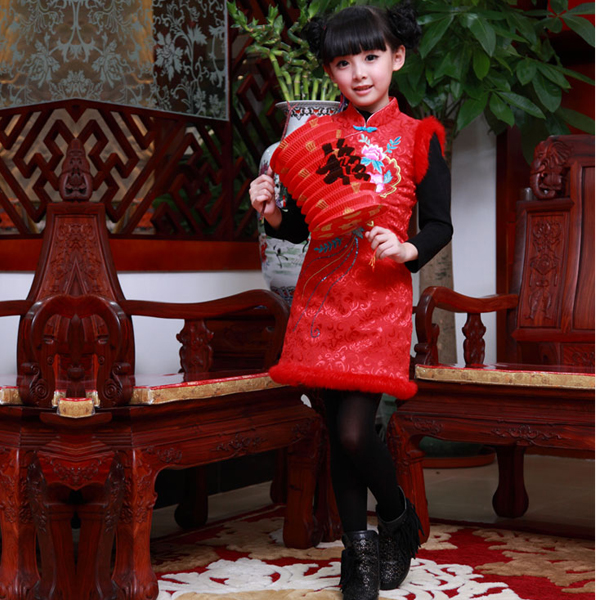 5Cgo  1987993306 兒童唐裝 冬季女童新年款演出禮服夾棉衣裙旗袍棉襖 中國風旗袍裙子  GSX95100