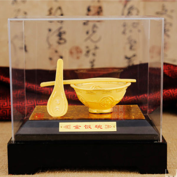 5Cgo 8677122326 絨沙金結婚禮品金碗擺件金飯碗鍍金工藝品高檔商務禮品生日禮物喬遷禮品 中號 WXP13200