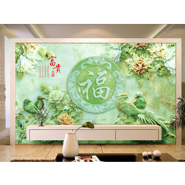 5Cgo 43223274189 代訂金 3D無縫立體大型壁畫電視背景牆紙客廳無紡布壁紙家和玉雕中式花鳥臥室玄關宴會廳裝飾牆畫 CHX52100