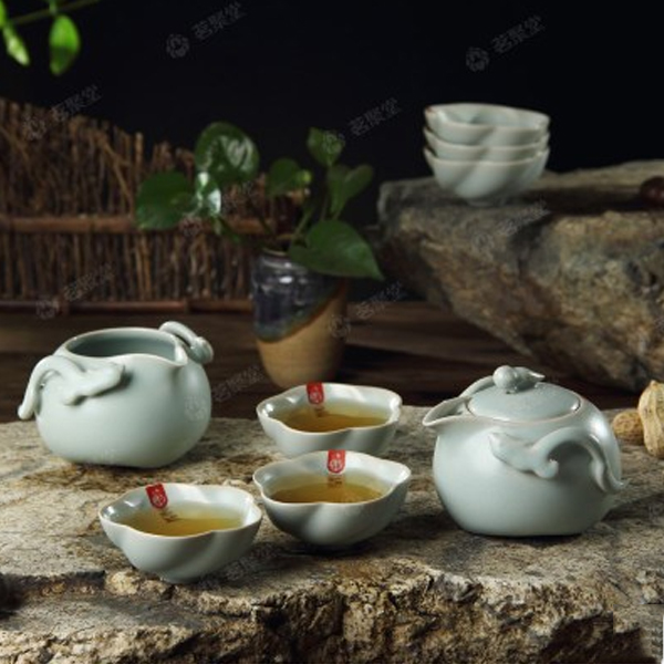 5Cgo 35063571991 高檔汝瓷茶具組天青開片汝窯汝瓷手抓壺梅花杯茶具套裝品茗杯組套裝 WXP85200