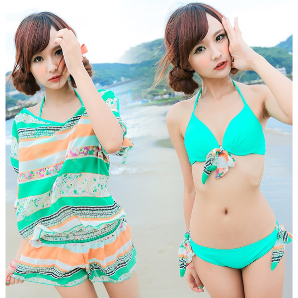 5Cgo  36882659973    韓國bikini泳衣女加大碼比基尼大胸鋼托性感聚攏三件套大罩杯泳裝  比基尼泳衣  GSX38000