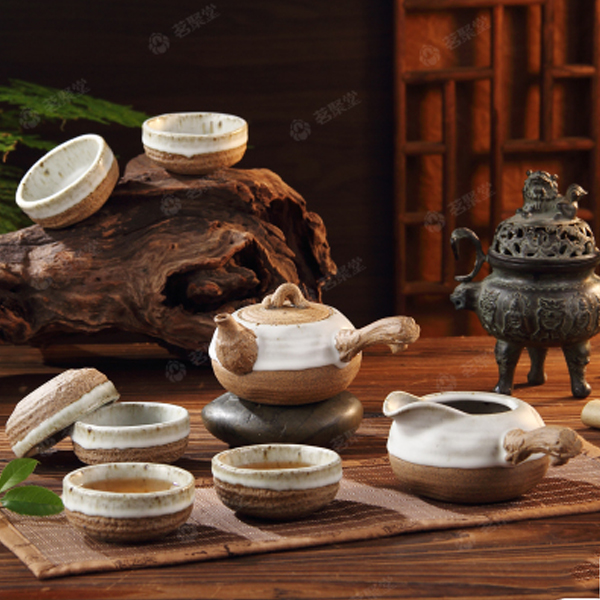 5Cgo 40117219177 半汝半陶手工古陶茶具老岩泥粗陶茶具復古陶功夫茶品茗杯茶壺套裝 WXP85400