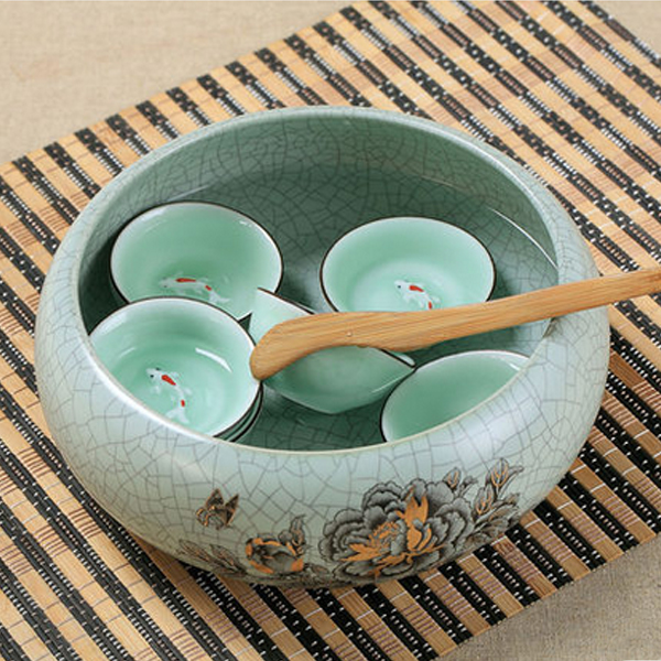 5Cgo 39029217164  高檔大號茶洗陶瓷功夫茶具配件茶道汝窯水洗杯洗筆洗裂釉開片復古茶洗 WXP88000