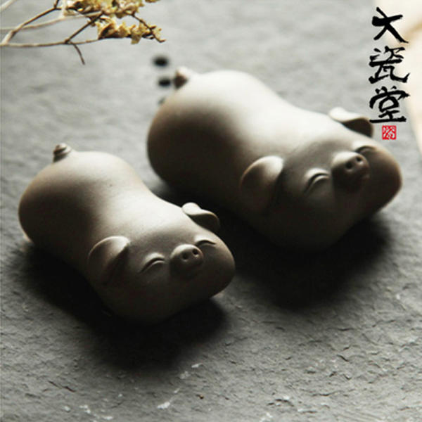 5Cgo 41044671148 紫砂茶寵子母豬茶寵精品擺件擺件手工變色汝窯哥窯開片招財小豬茶寵 子母一對 WXP83000