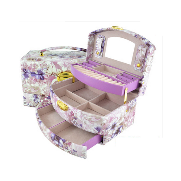 5Cgo   40554823246 意式正品花紋皮革自動首飾盒扇形飾品盒珠寶盒婚慶生日禮物 首飾盒  GSX92100