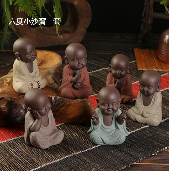 5Cgo 43738085267可愛小沙彌和尚紫砂茶寵精品彩砂陶瓷創意手工茶具配件擺件泡茶茶具茶壺  LAY83000
