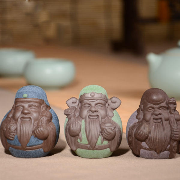 5Cgo 43349488175 精品紫砂茶寵彩砂陶茶玩福祿壽星茶具配件精美手工擺件小老頭瓷老人一套  LAY48000