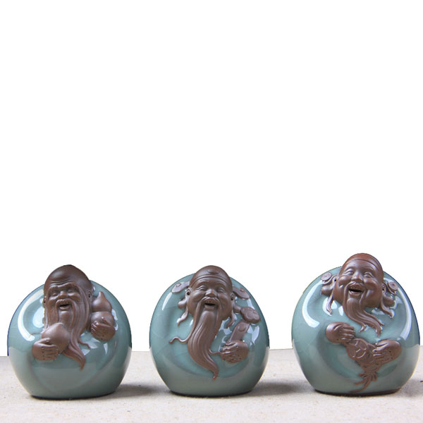 5Cgo 37451165113  精品茶寵茶玩茶道配件福祿壽哥窯開片釉家居小擺件工藝禮品小和尚小陶人 一套  LAY87000