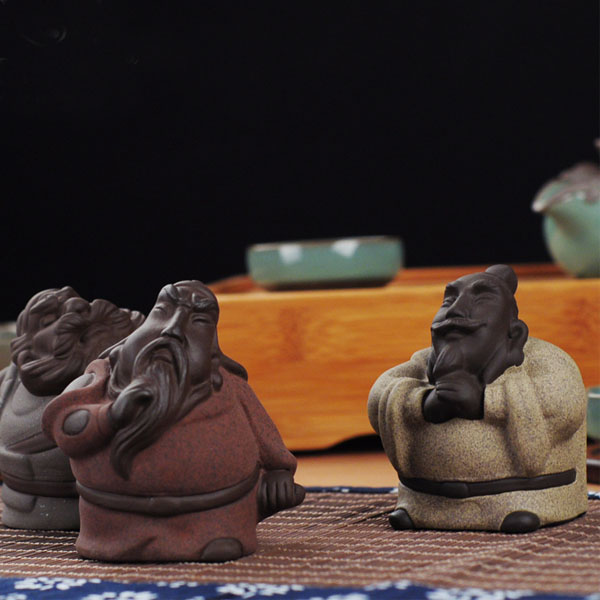 5Cgo 42566949583 雲尚彩砂陶瓷茶寵精品紫砂茶道擺件手工Q版三國茶玩關羽張飛劉備三國演義一套 LAY20100