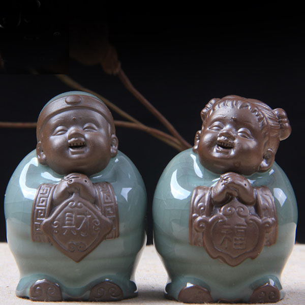 5Cgo 37526369704 哥窯茶寵精品擺件開片可養茶玩工藝品茶道配件禅語恭喜發財吉祥如意  LAY84000