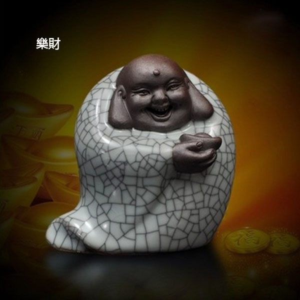 5Cgo 37529739912 藝韻哥窯茶寵開片可養宋哥窯茶具擺件精品手工雕塑彌勒擺飾小沙彌大耳朵和尚長耳朵  LAY55000