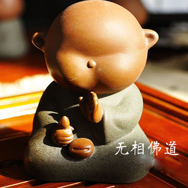 5Cgo 37240677759 精品紫砂茶寵擺件茶具配件正版大佛佛道六度彩砂陶精雕版小沙彌小和尚  LAY85000