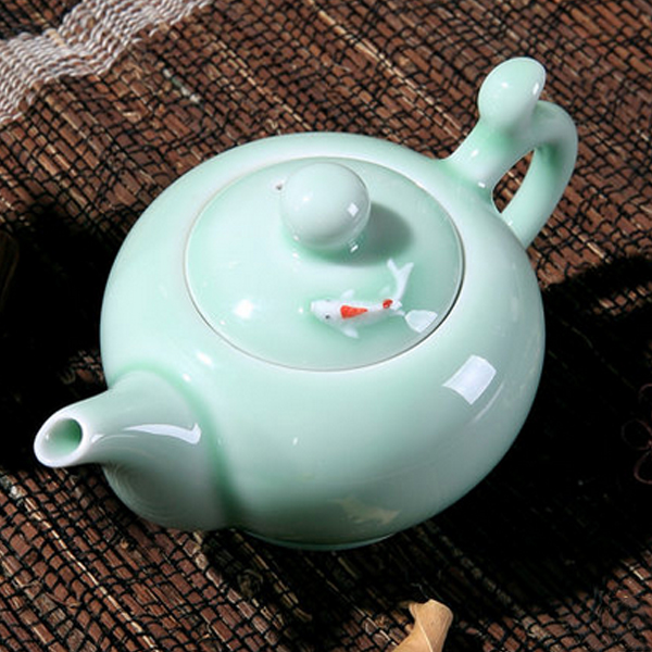 5Cgo 41465469190 品藍龍泉青瓷茶壺功夫茶具衝罐手工彩鯉茶壺陶瓷茶具茶器梅子青茶壺  WXP54000