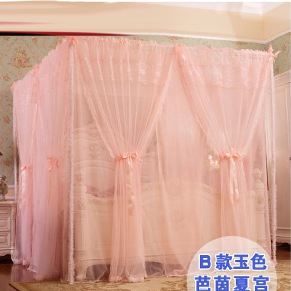 5Cgo 26610208394 雙層蕾絲紗帳 落地三開門 大床 歐式奢華 豪華宮廷 不鏽鋼支架 蚊帳 B款1.8M床 AGL84300 