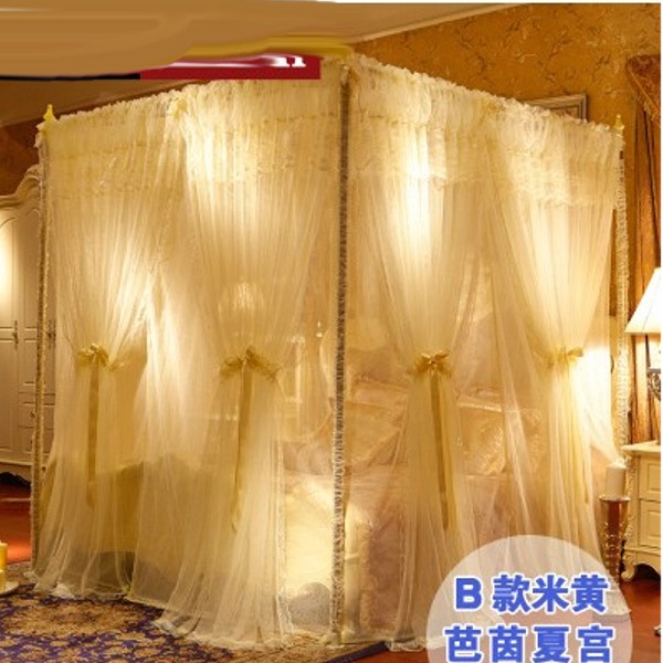 5Cgo 26610208394 雙層蕾絲紗帳 落地三開門 大床 歐式奢華 豪華宮廷 不鏽鋼支架 蚊帳 B款2.0M床 AGL97300 