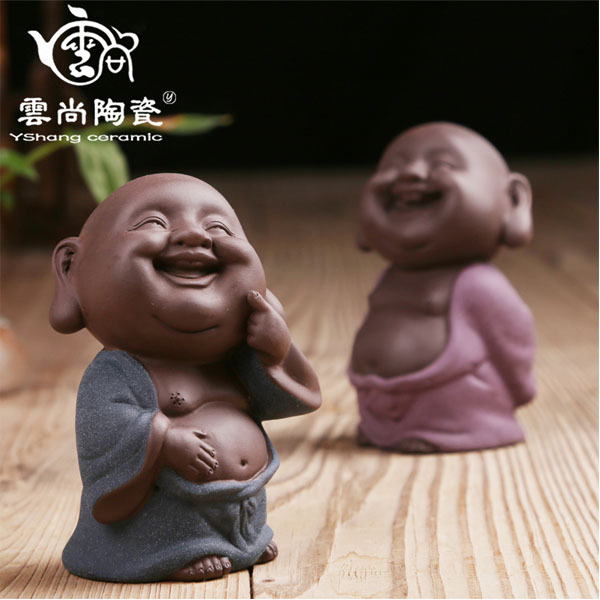 5Cgo 41067121538  雲尚精品彩砂陶茶寵嘻哈佛新品紫砂擺件茶玩茶道配件和尚   LAY94000