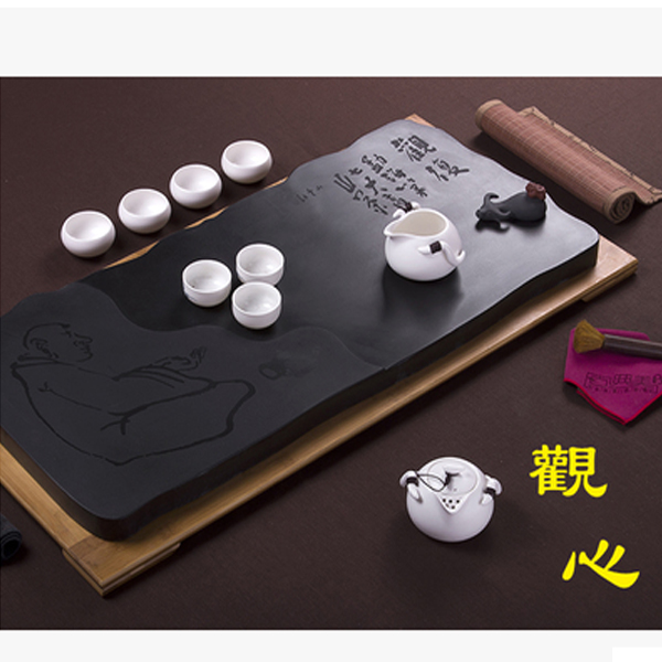 5Cgo 41764382084 天然烏金石頭茶盤大號黑玉石茶盤茶具觀心石盤天然茶盤復古石盤長60*30cm WXP81400
