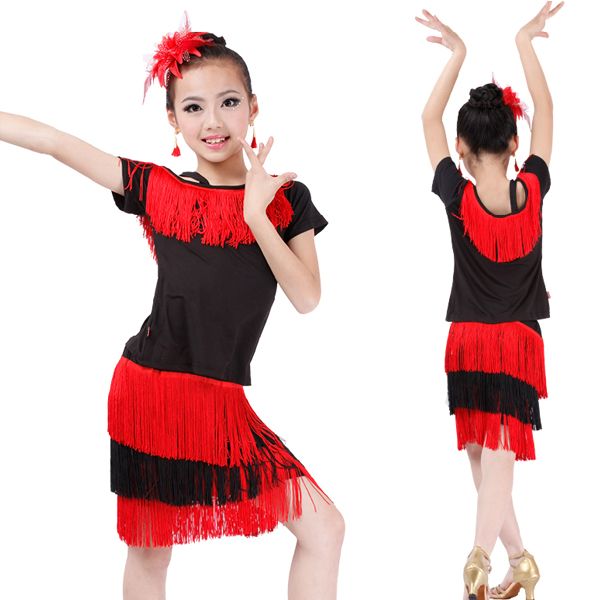 5Cgo  44161203250 兒童拉丁舞服裝演出服表演 少兒拉丁舞比賽服流蘇拉丁舞裙  拉丁舞裙  GSX08000