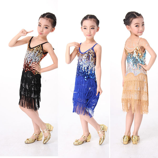 5Cgo 44299549296 兒童拉丁舞服裝流蘇亮片拉丁舞裙女童少兒拉丁表演出服比賽服   拉丁舞裙  GSX85000
