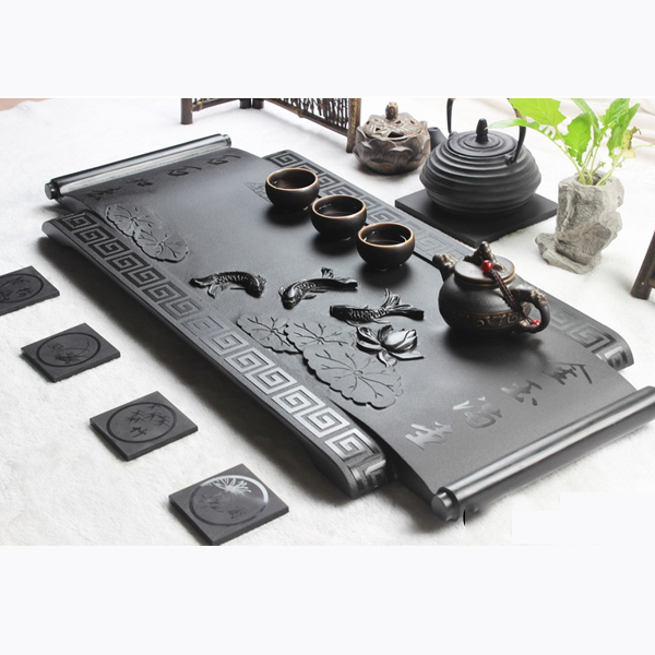5Cgo 37453677374 金音石茶盤浮雕如魚得水天然石頭石材茶台茶具烏金石茶盤天然石盤 WXP05040