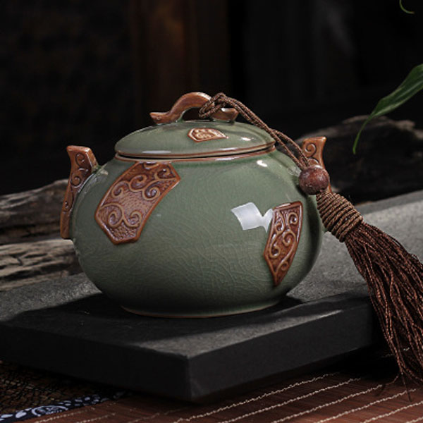 5Cgo 41252050134 哥窯茶葉罐傳統手工浮雕荷花普洱茶葉罐茶具密封罐茶罐茶文化茶道三茶六禮井茶鐵觀音雲霧毛尖烏龍茶武夷巖茶黃山毛峰如意小  LAY03000