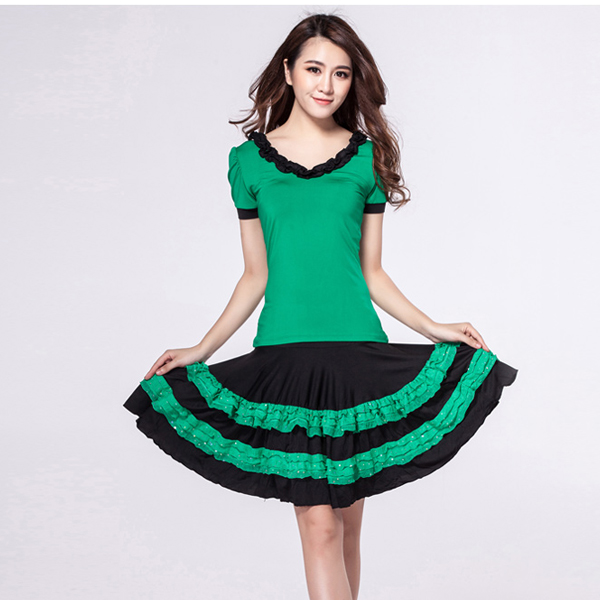 5Cgo  39065913990  女舞蹈服廣場舞服裝套裝新款牛百葉後系半袖牛百葉裙夏 廣場舞衣  GSX88000