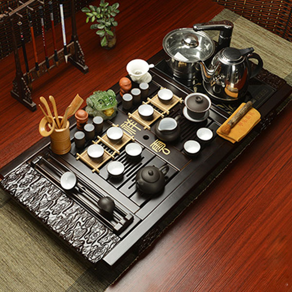 5Cgo 14010533556  陶瓷茶具電磁爐整套功夫實木茶盤茶海茶道茶文化泡茶壺托盤柯木內白紫砂茶桌 LAY88400